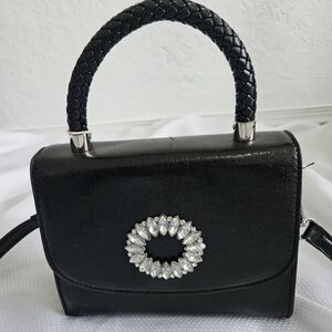 Kayla + Ava Vegan Purse with Crossbody Strap NWT Black Rhinestones Office Siren